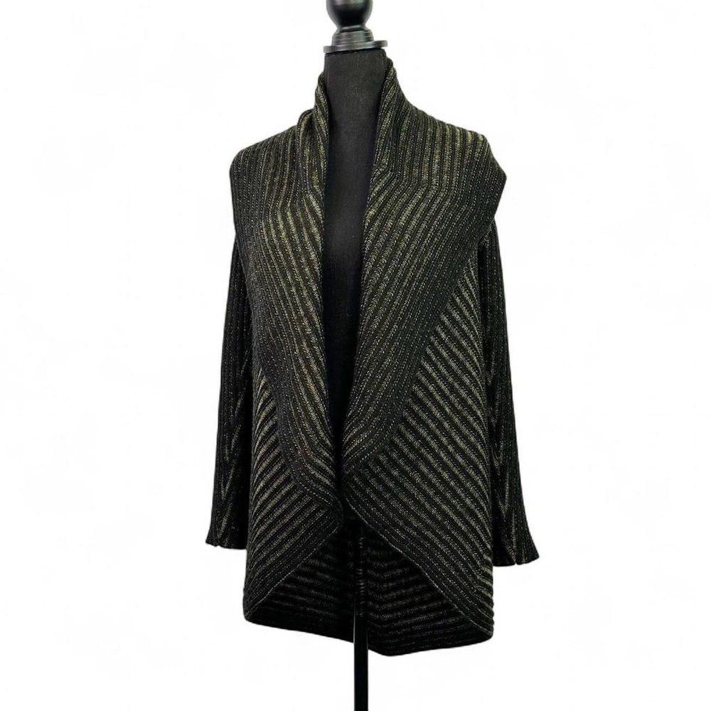 Angel Apparel Green Black Open Front Draped Wool Blend Cardigan Size Large